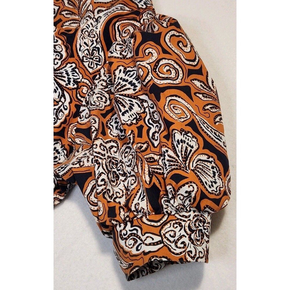 Chicos Size 3 XL Puff Short Sleeve Top Paisley Floral Navy Brown Casual Basic - Picture 3 of 12